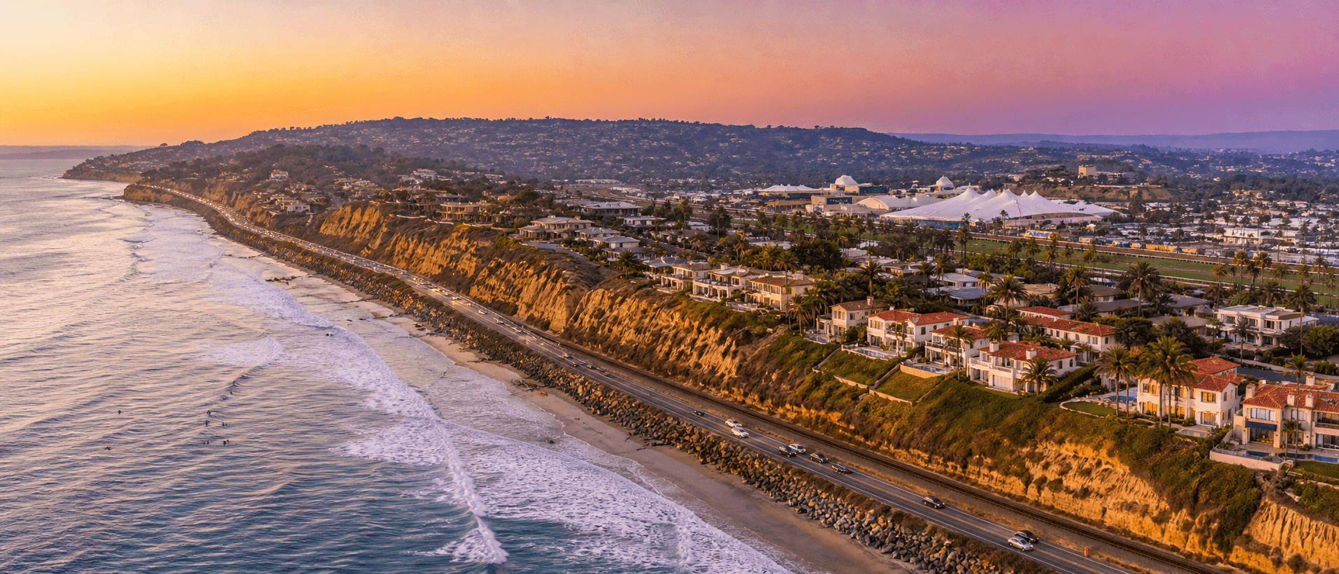Del Mar bluffs and coastline at sunset